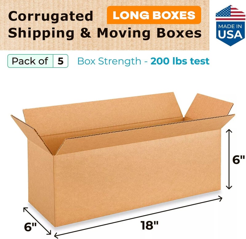 IDL Packaging Long Moving & Shipping Boxes 18 x 6 x 6 inches (5-Pack) - Extra Strength 200 lb vs Regular - Corrugated Moving Boxes for USPS/UPS/FEDEX - Durable Shipping Box - Cardboard Box by IDL Packaging - Image 2